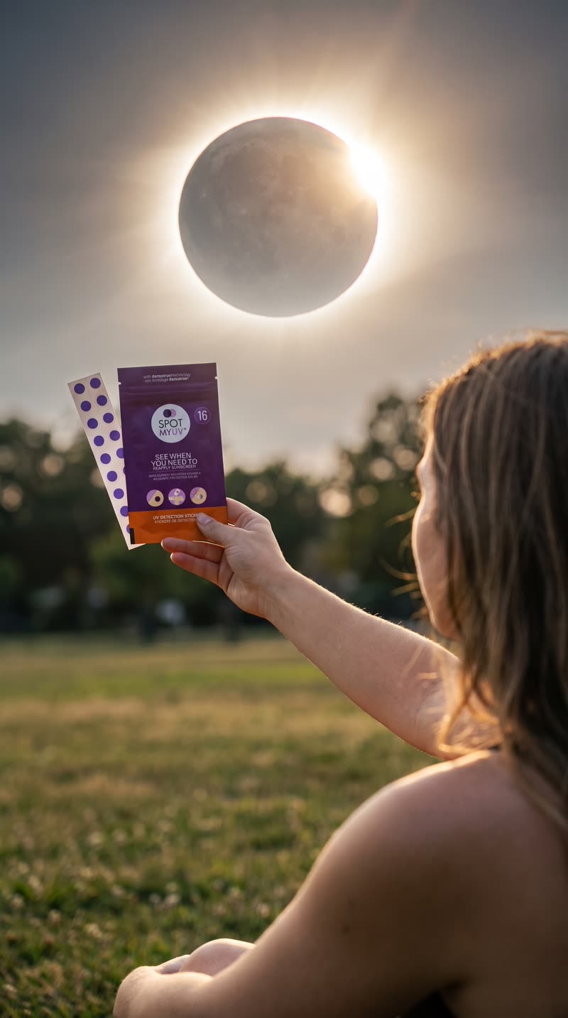 Femme observant l'éclipse avec SpotMyUV